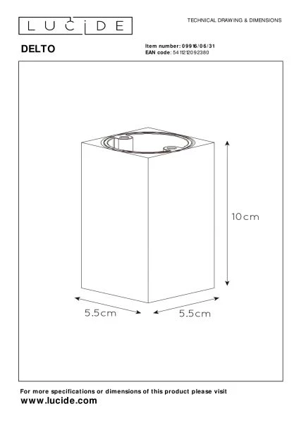 Lucide DELTO - Spot plafond - LED Dim to warm - GU10 - 1x5W 2200K/3000K - Blanc - technique